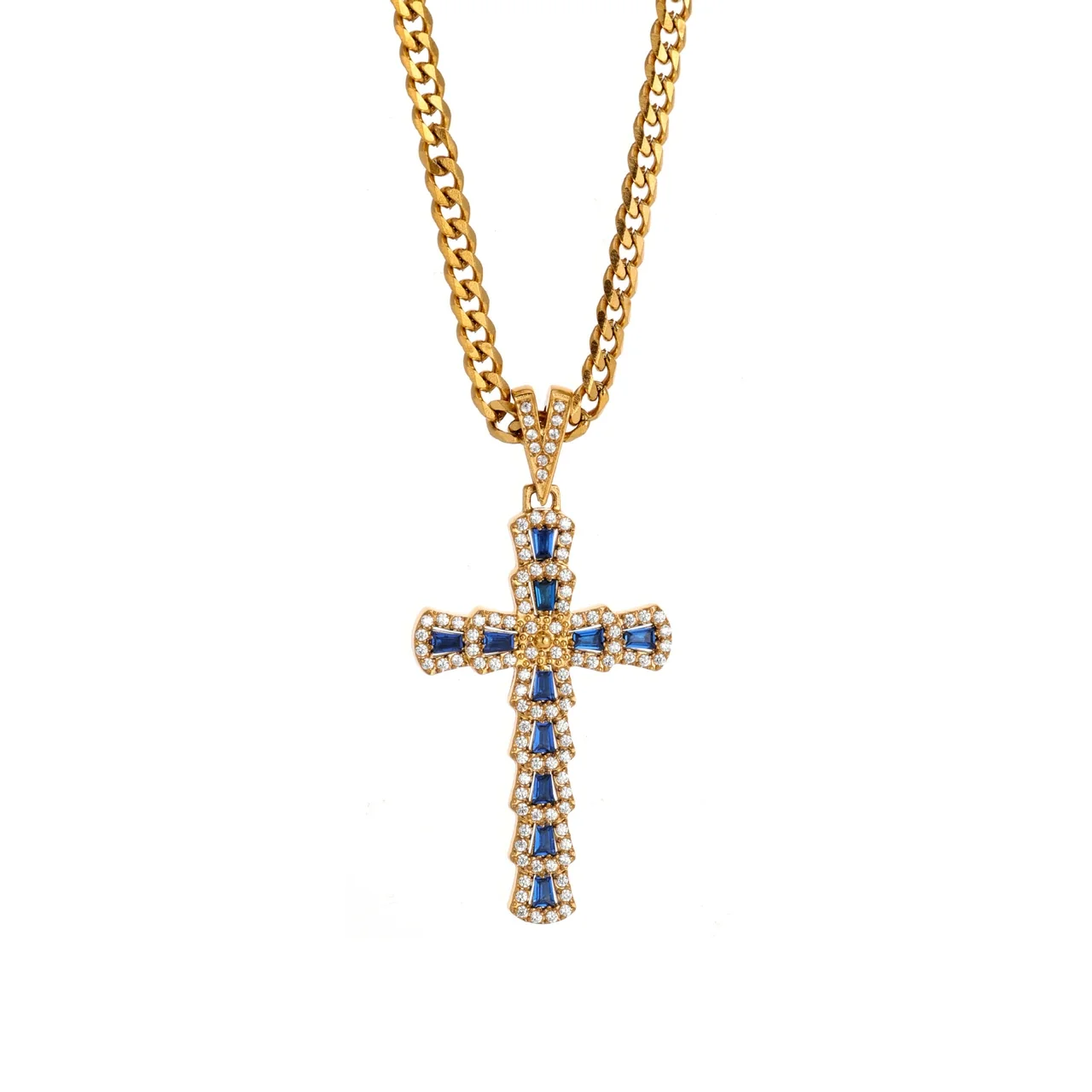 Bold 316 Stainless Steel Pavé Cross Pendant Necklace