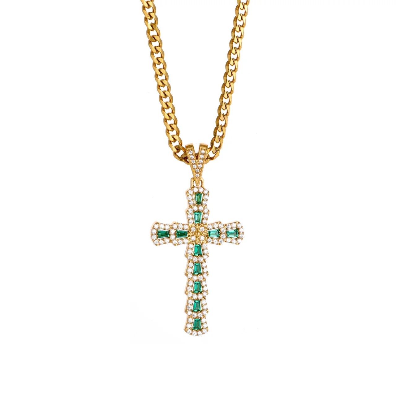 Bold 316 Stainless Steel Pavé Cross Pendant Necklace