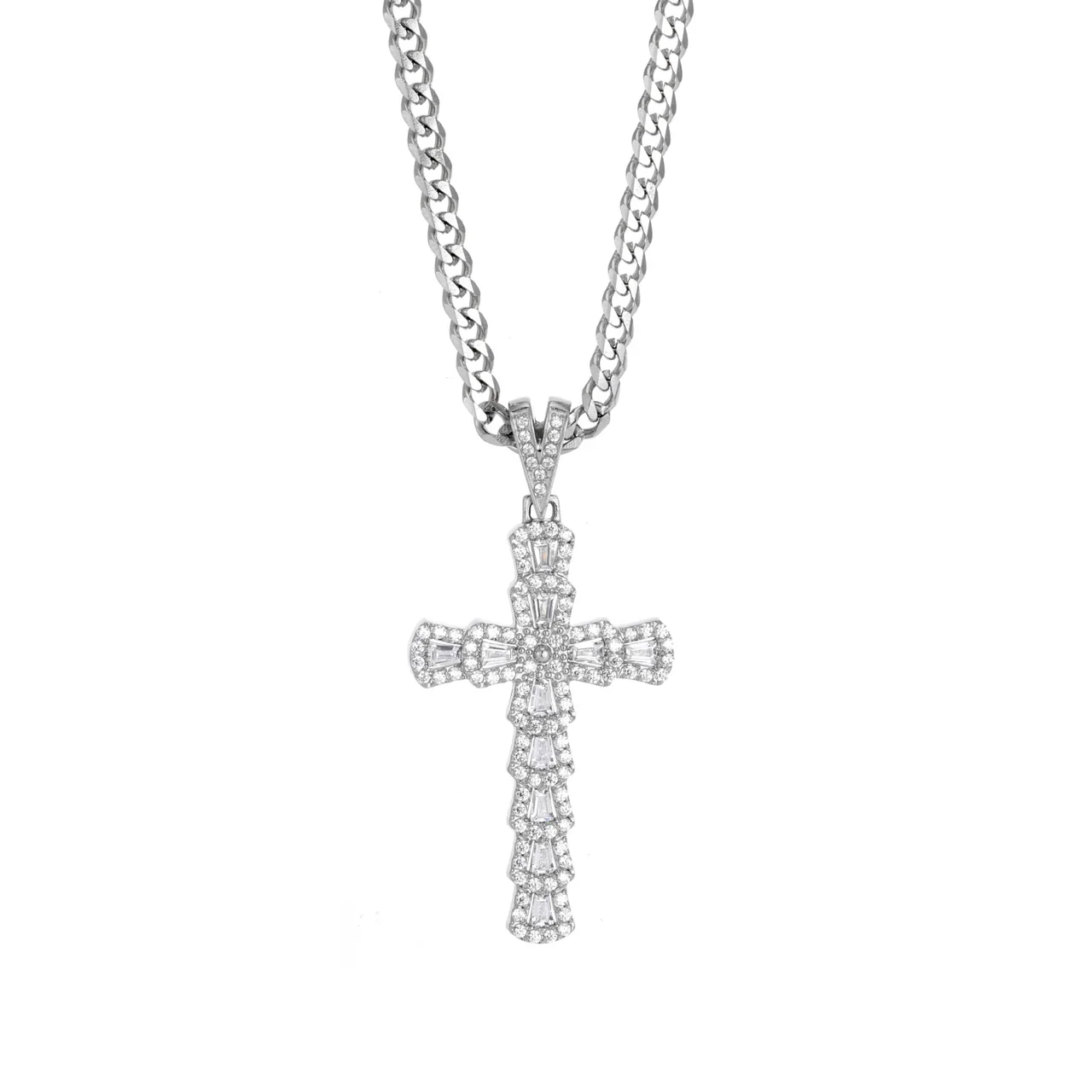 Bold 316 Stainless Steel Pavé Cross Pendant Necklace