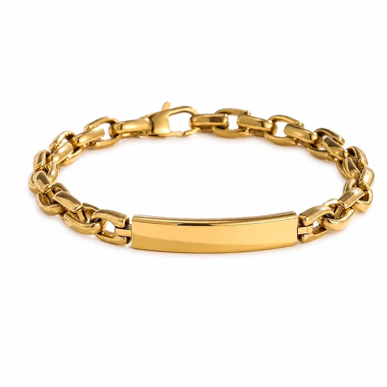 Bold 316 Stainless Steel Curved ID Chain Bracelet - 18K Gold
