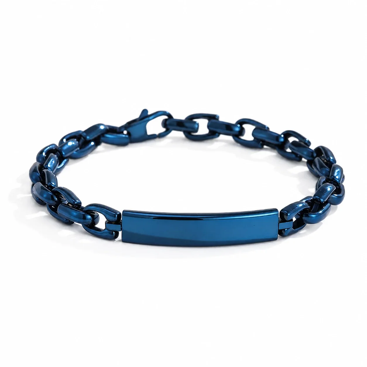 Bold 316 Stainless Steel Curved ID Chain Bracelet - Blue