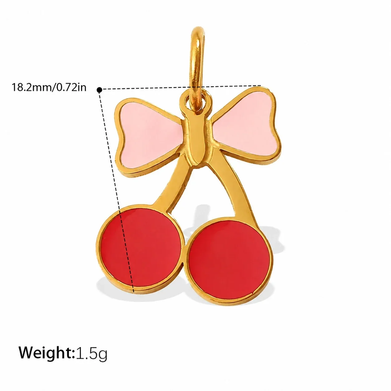 Cherry Charm Pendant with Red Enamel and Gold-Plated Steel - Cherry with Pink Bow