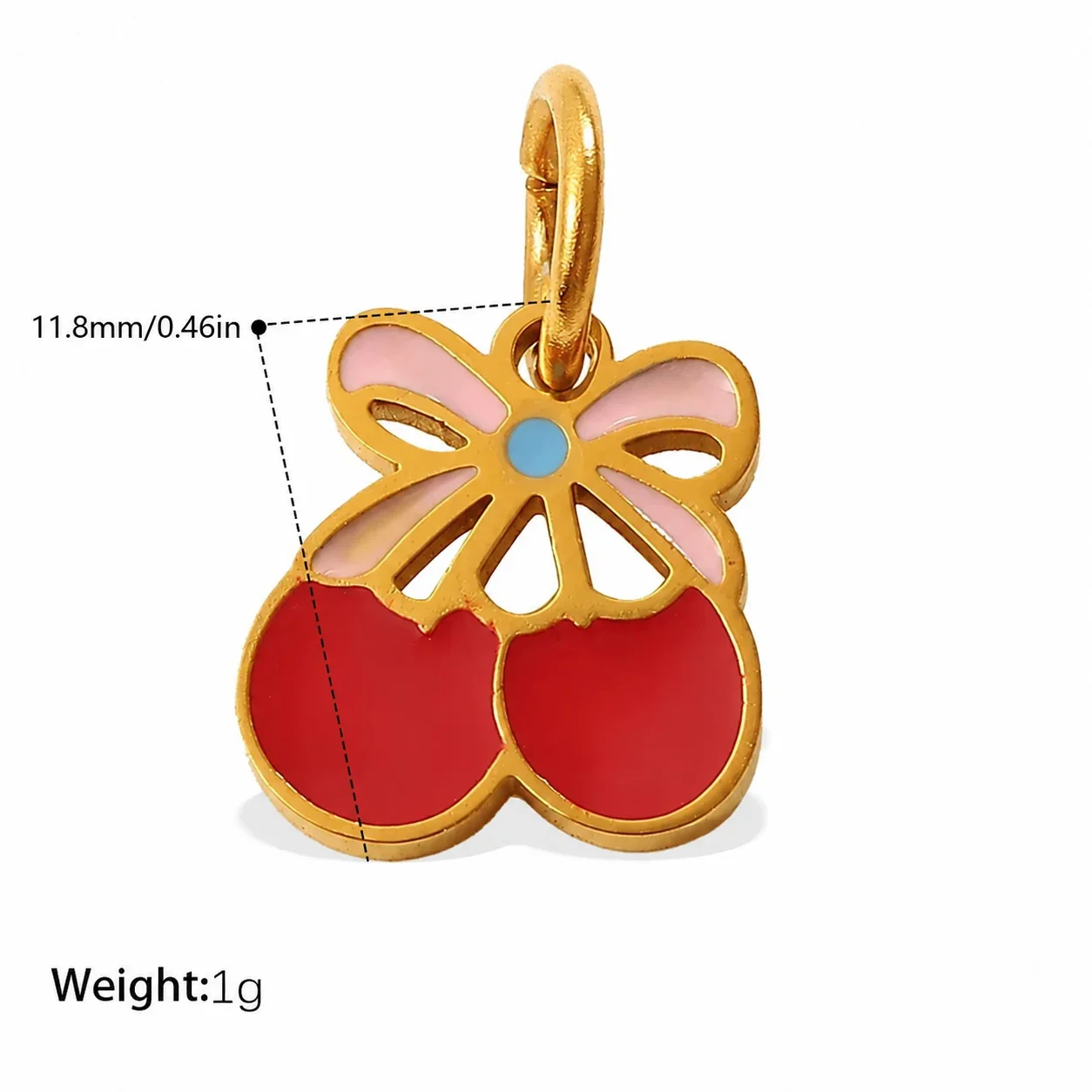 Cherry Charm Pendant with Red Enamel and Gold-Plated Steel - Small Cherry Pair