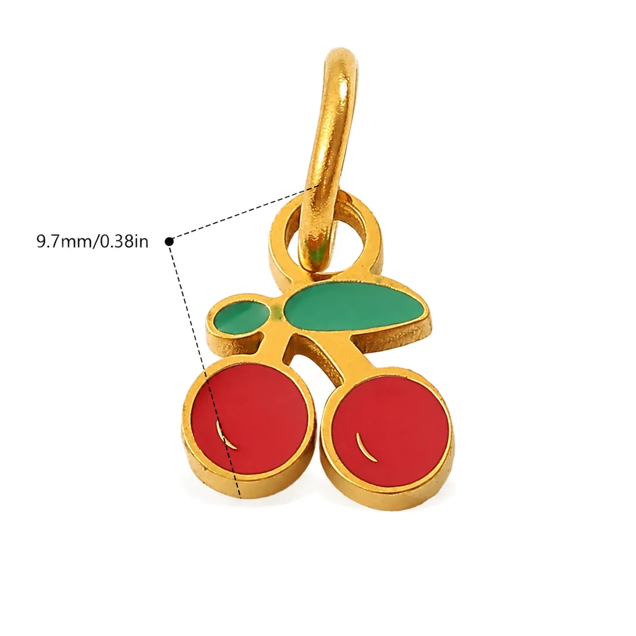 Cherry Charm Pendant with Red Enamel and Gold-Plated Steel - Cherry with Floral Accent