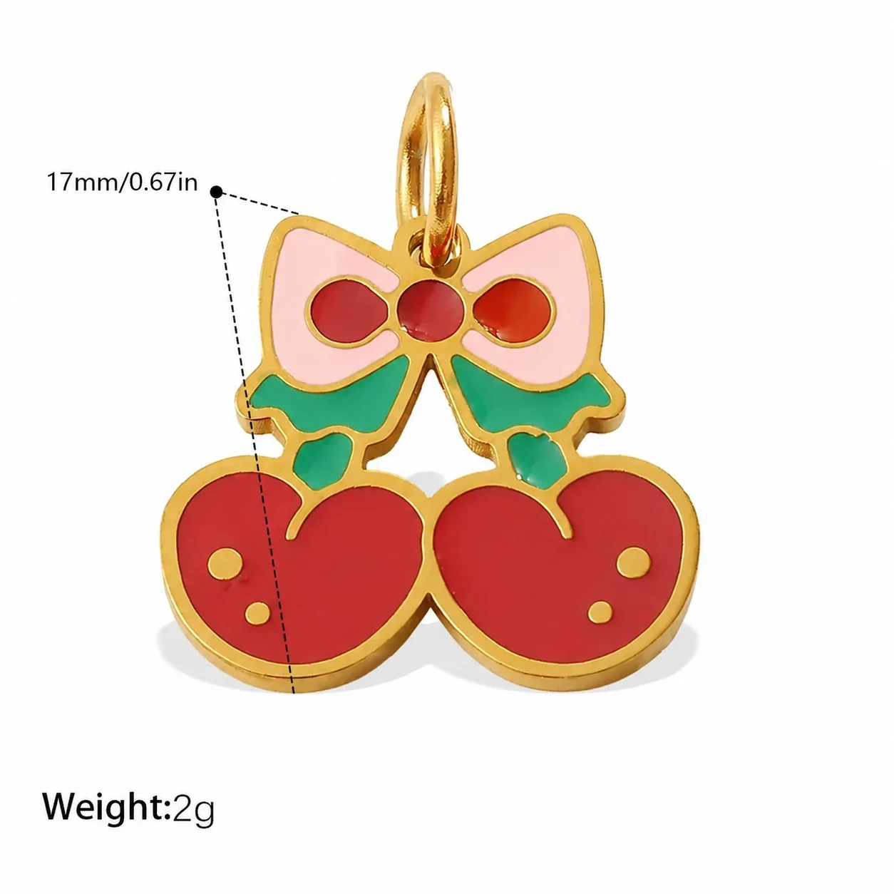 Cherry Charm Pendant with Red Enamel and Gold-Plated Steel - Cherry with Blossom