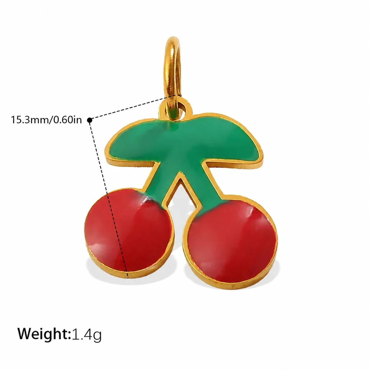 Cherry Charm Pendant with Red Enamel and Gold-Plated Steel - Cherry with Pink Accent