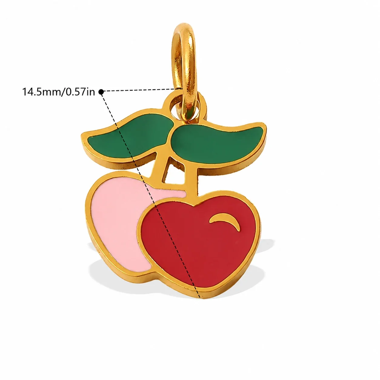 Cherry Charm Pendant with Red Enamel and Gold-Plated Steel - Cherry with Bow