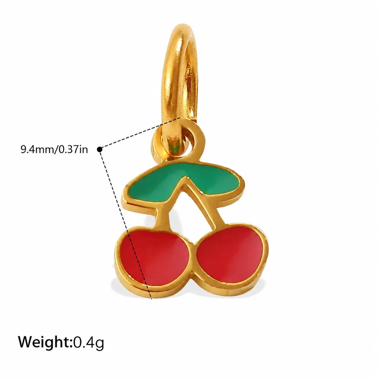 Cherry Charm Pendant with Red Enamel and Gold-Plated Steel - Deep Red Cherry