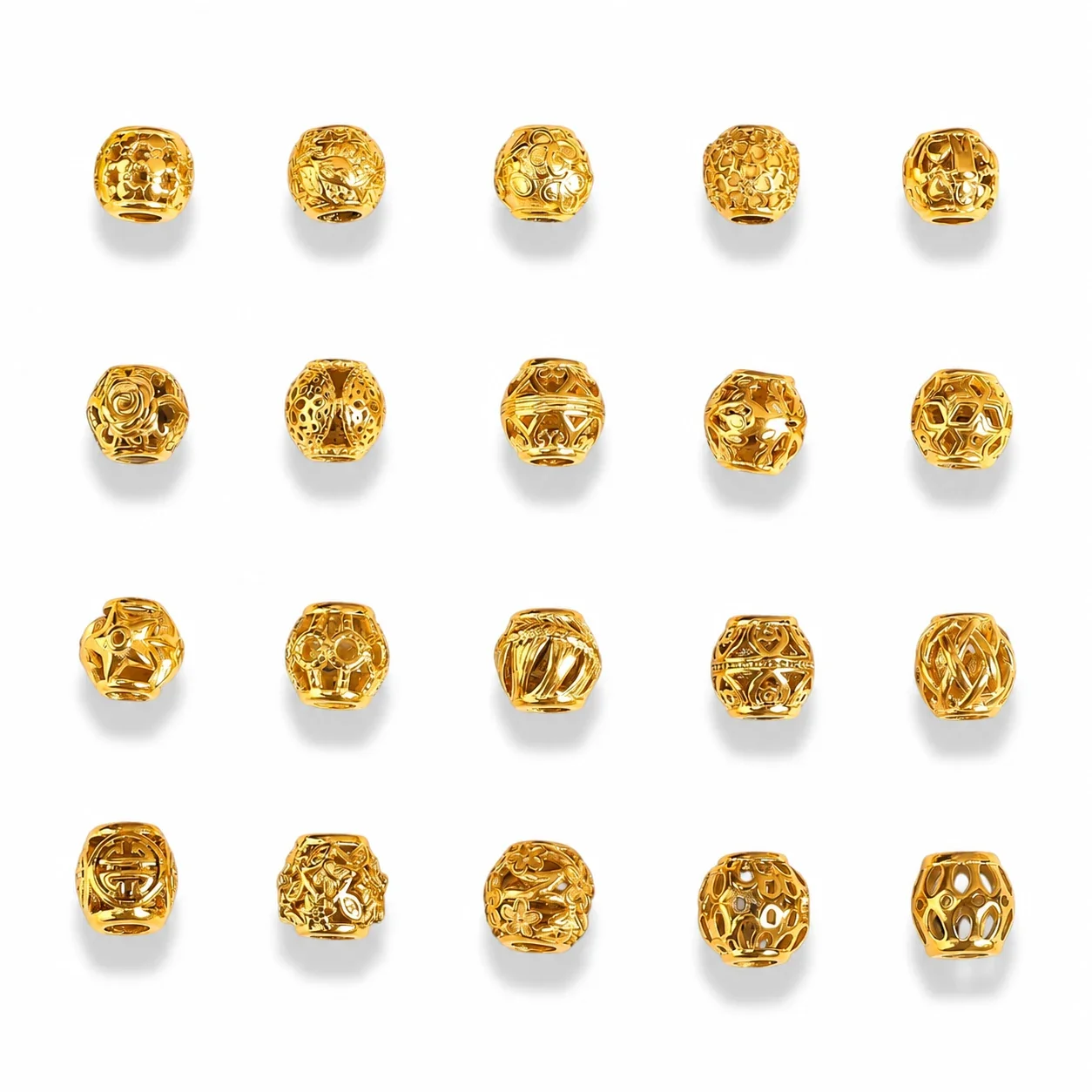 Ornate Gold PVD Filigree Round 316 Bead Bracelet - Gold Hollow Round Bead