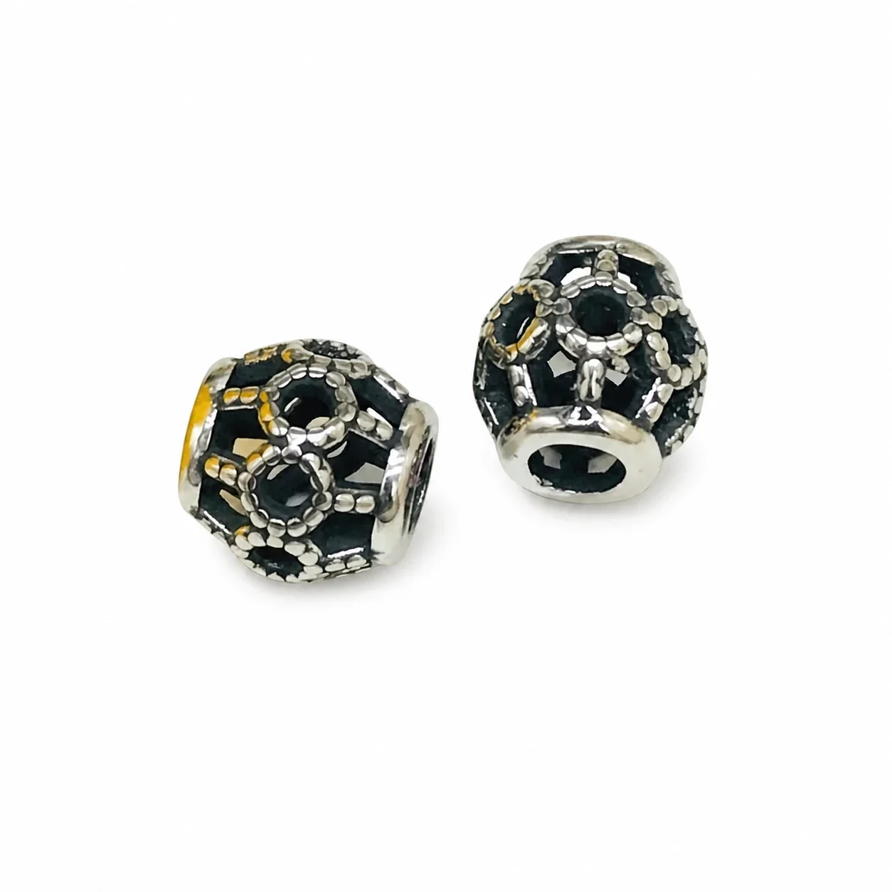 Ornate Gold PVD Filigree Round 316 Bead Bracelet - Black Hollow Round Bead
