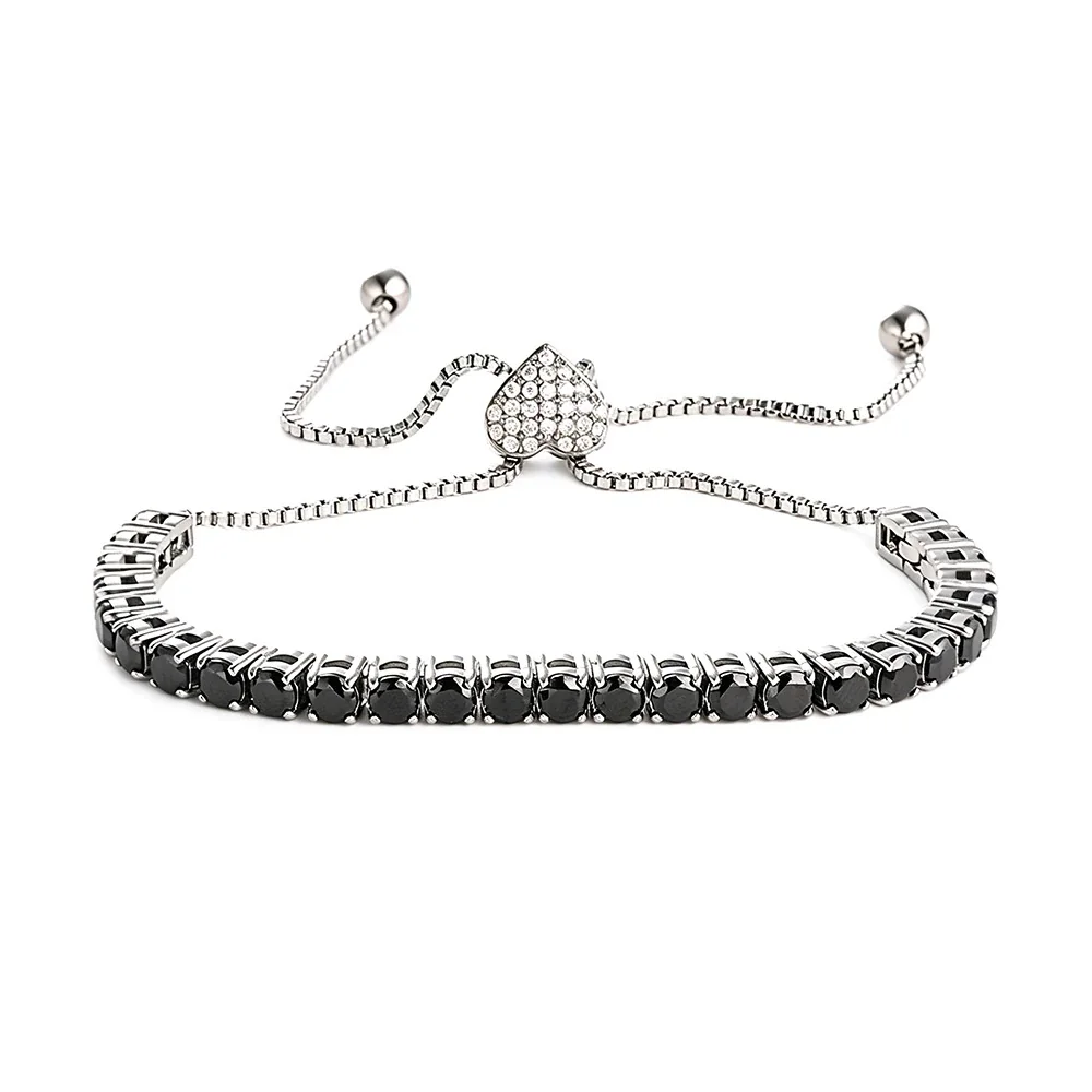 Gothic 316 Stainless Steel Black CZ Tennis Bracelet - Silver Heart Clasp Black CZ mm