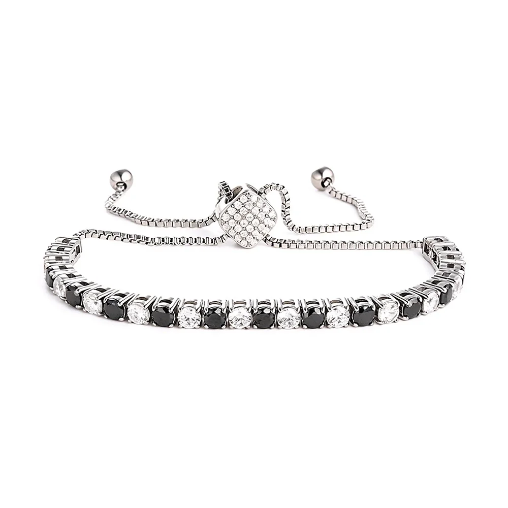 Gothic 316 Stainless Steel Black CZ Tennis Bracelet - Silver Square Clasp Black & Clear CZ mm