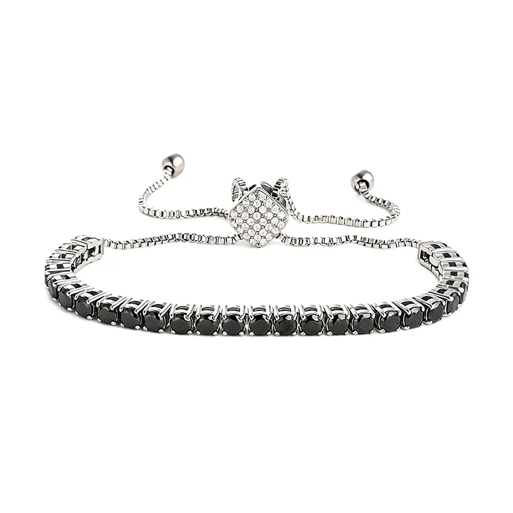 Gothic 316 Stainless Steel Black CZ Tennis Bracelet - Silver Square Clasp Black CZ mm