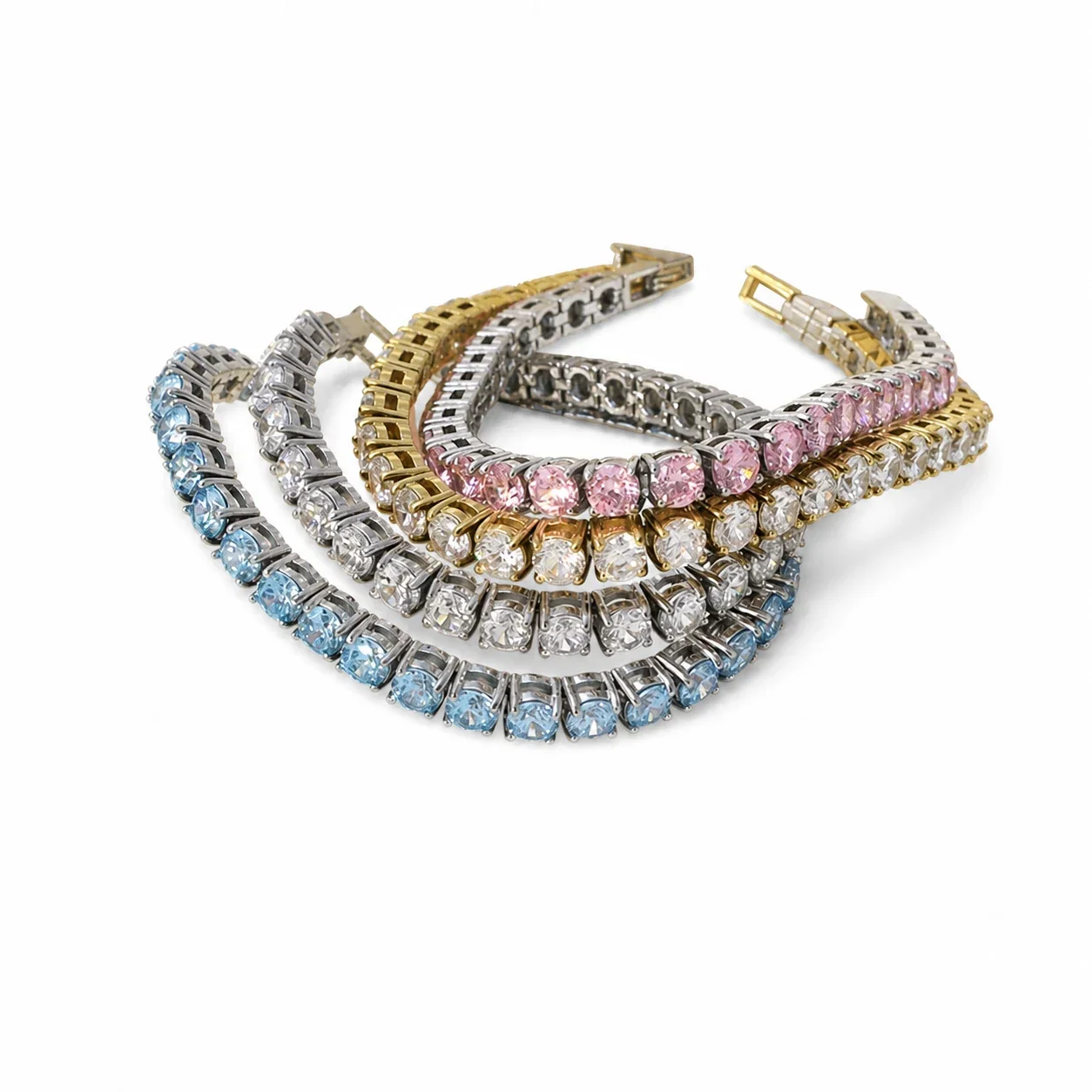 Round CZ Prong-Set 316 Stainless Steel Tennis Bracelet