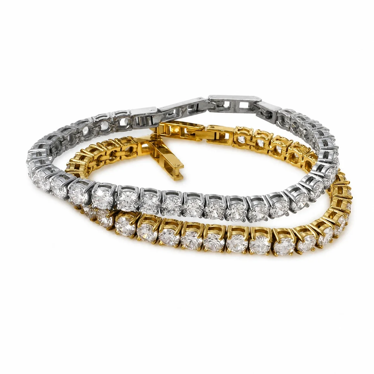 Round CZ Prong-Set 316 Stainless Steel Tennis Bracelet