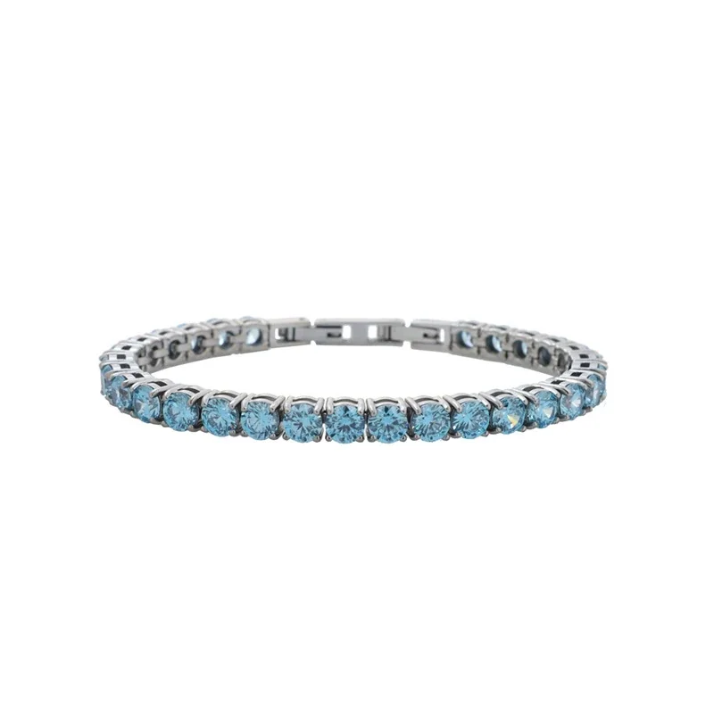 Round CZ Prong-Set 316 Stainless Steel Tennis Bracelet