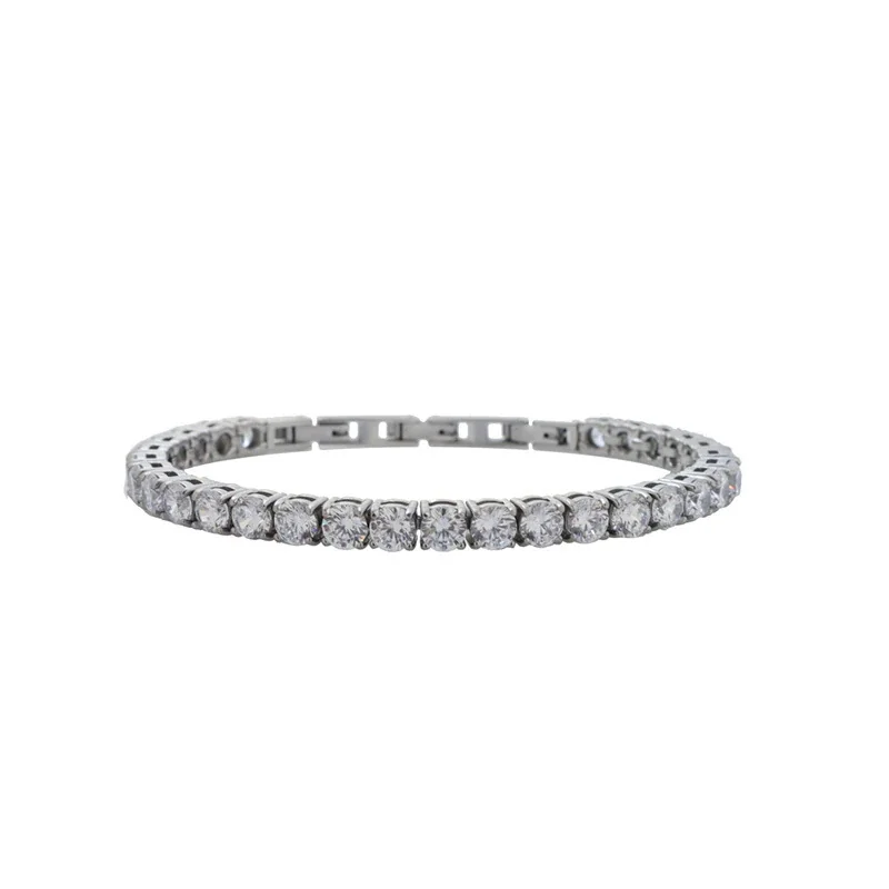 Round CZ Prong-Set 316 Stainless Steel Tennis Bracelet - Silver