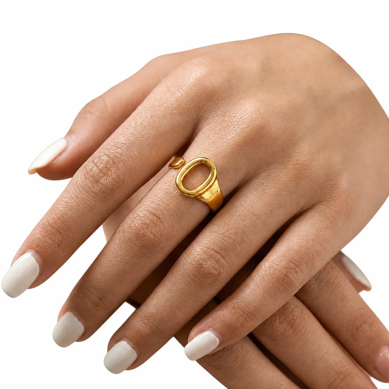 Sculptural 316 Stainless Steel Oval Open Ring