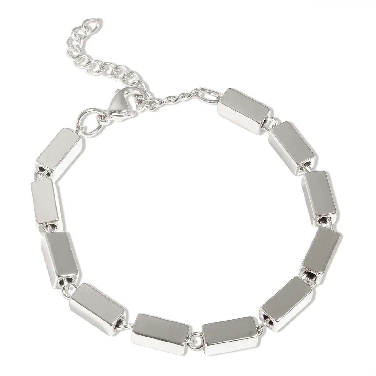 Block Link Jewelry Set Silver PVD 316 Stainless Steel - Silver