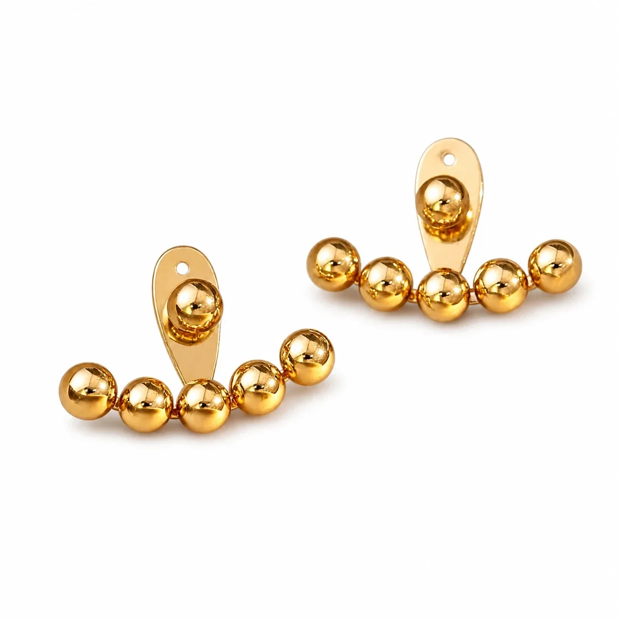 Sculptural Stainless Steel Bead Arc Stud Earrings - Gold