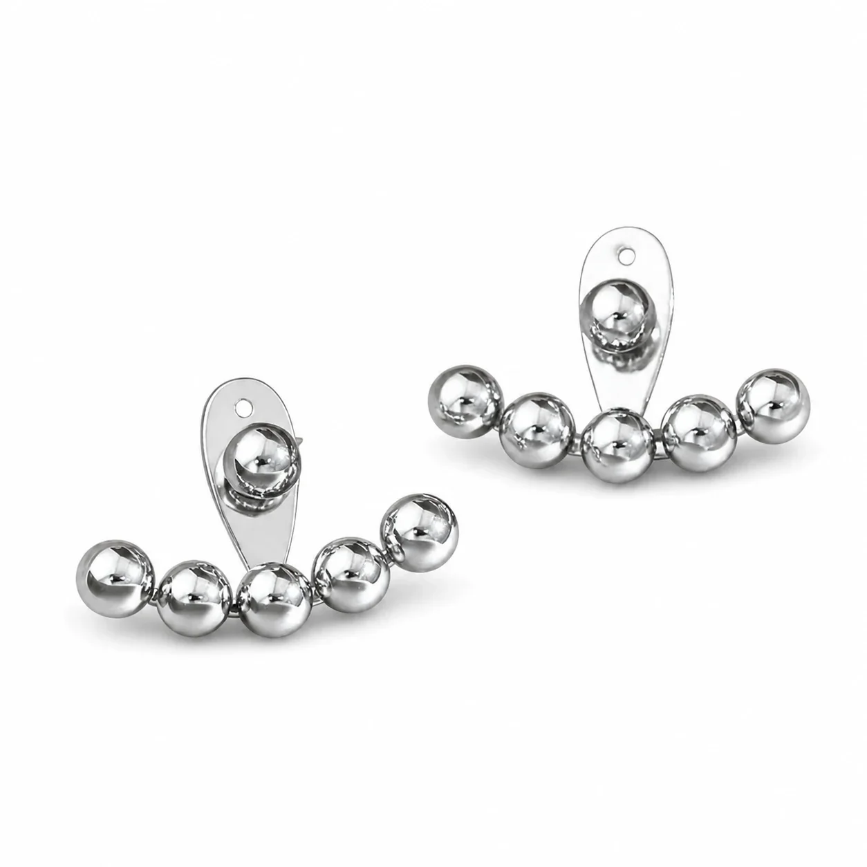 Sculptural Stainless Steel Bead Arc Stud Earrings - Silver