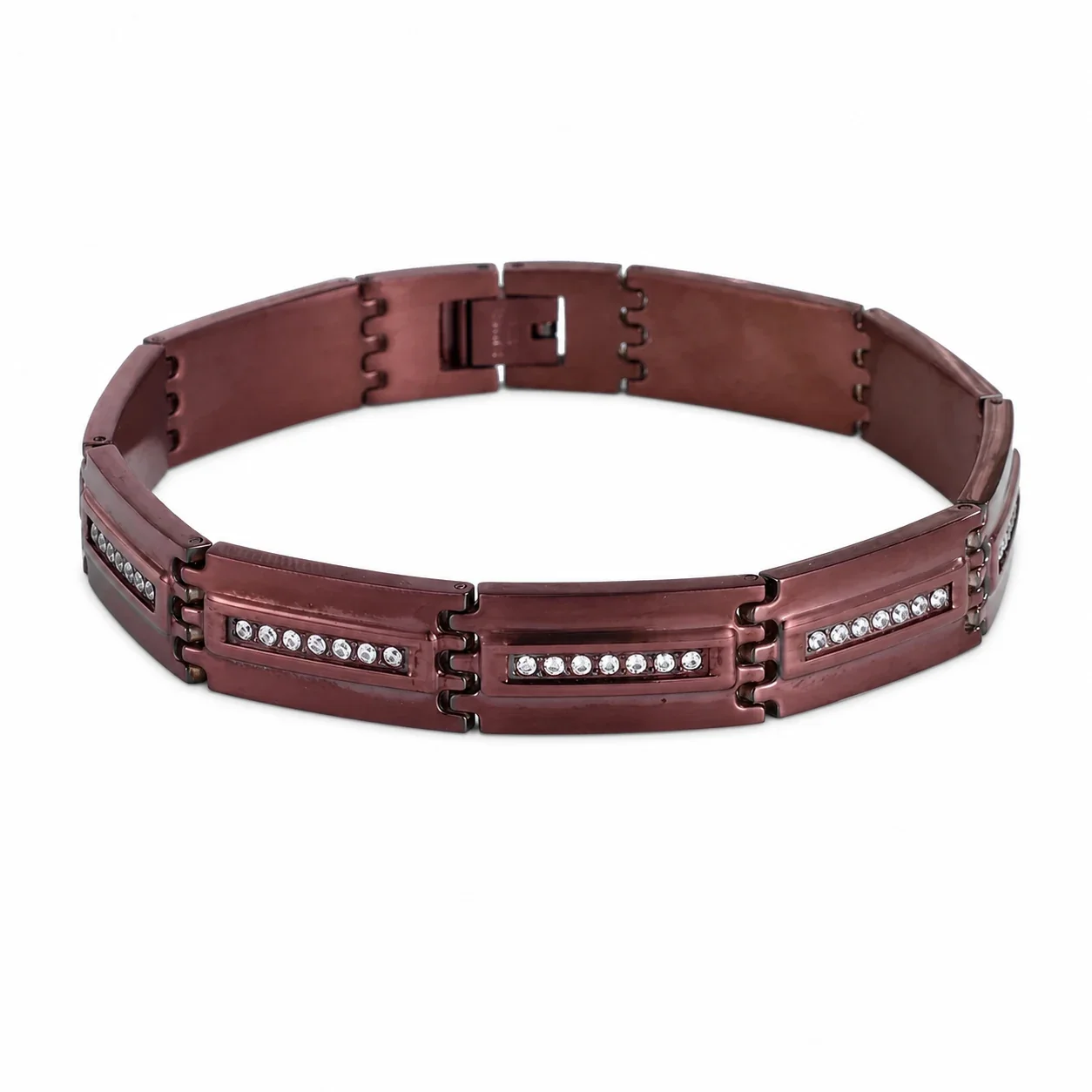 Bold 316 Stainless Steel Micro Pavé Link Bracelet - Brown Micro Pavé