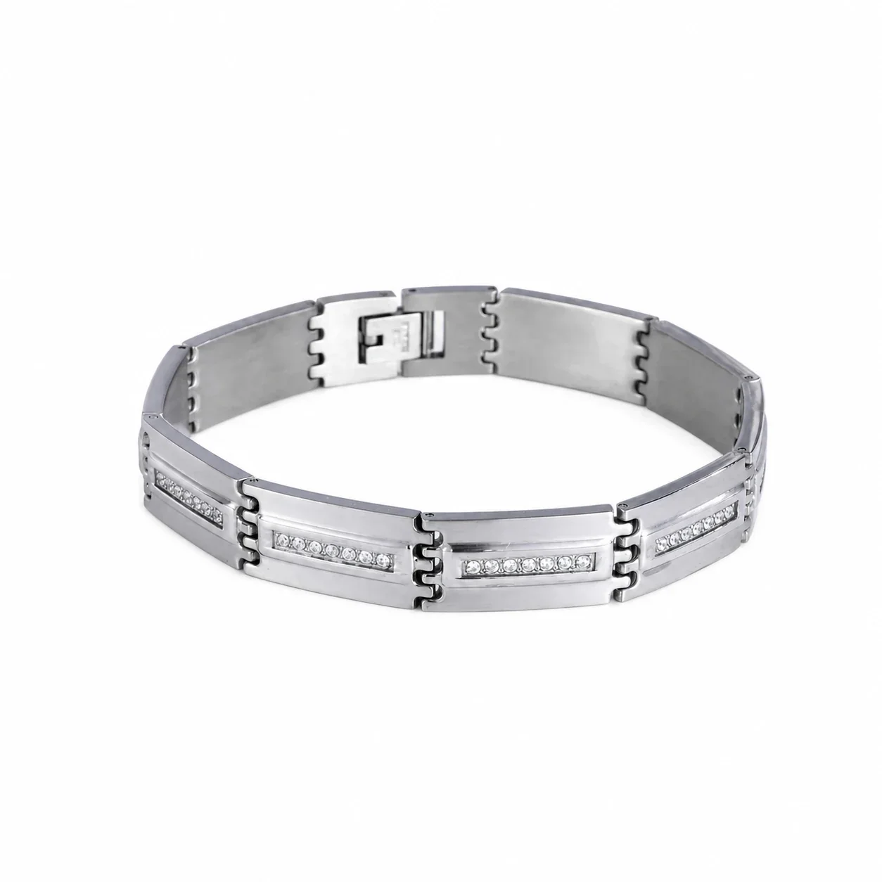 Bold 316 Stainless Steel Micro Pavé Link Bracelet - Silver Micro Pavé