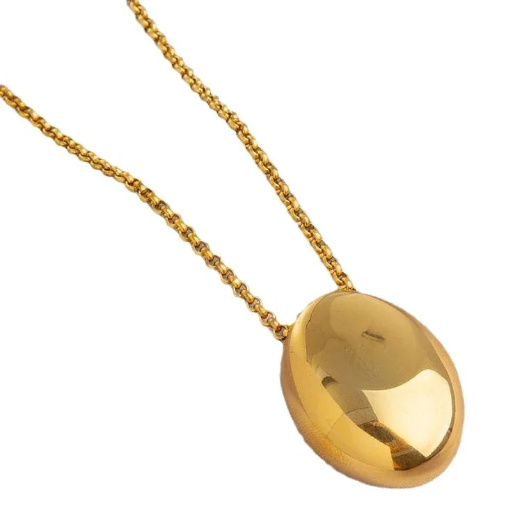 Oval Dome Pendant Bead Chain Stainless Steel Necklace