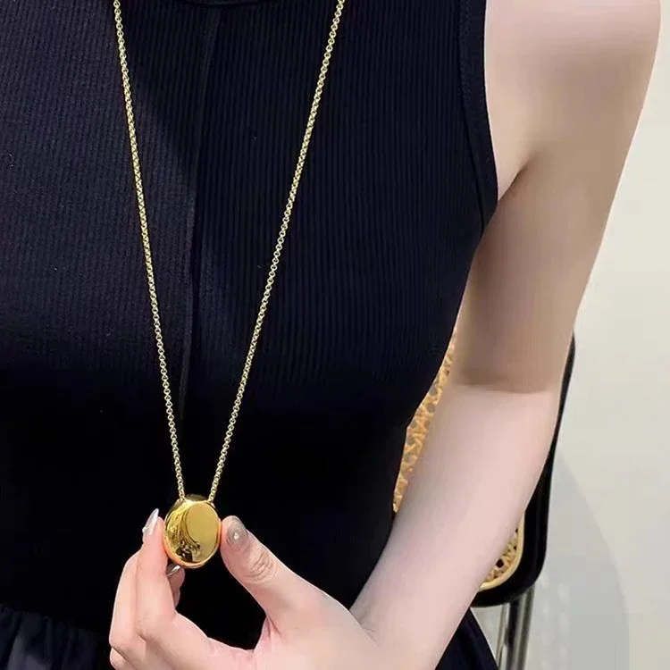Oval Dome Pendant Bead Chain Stainless Steel Necklace