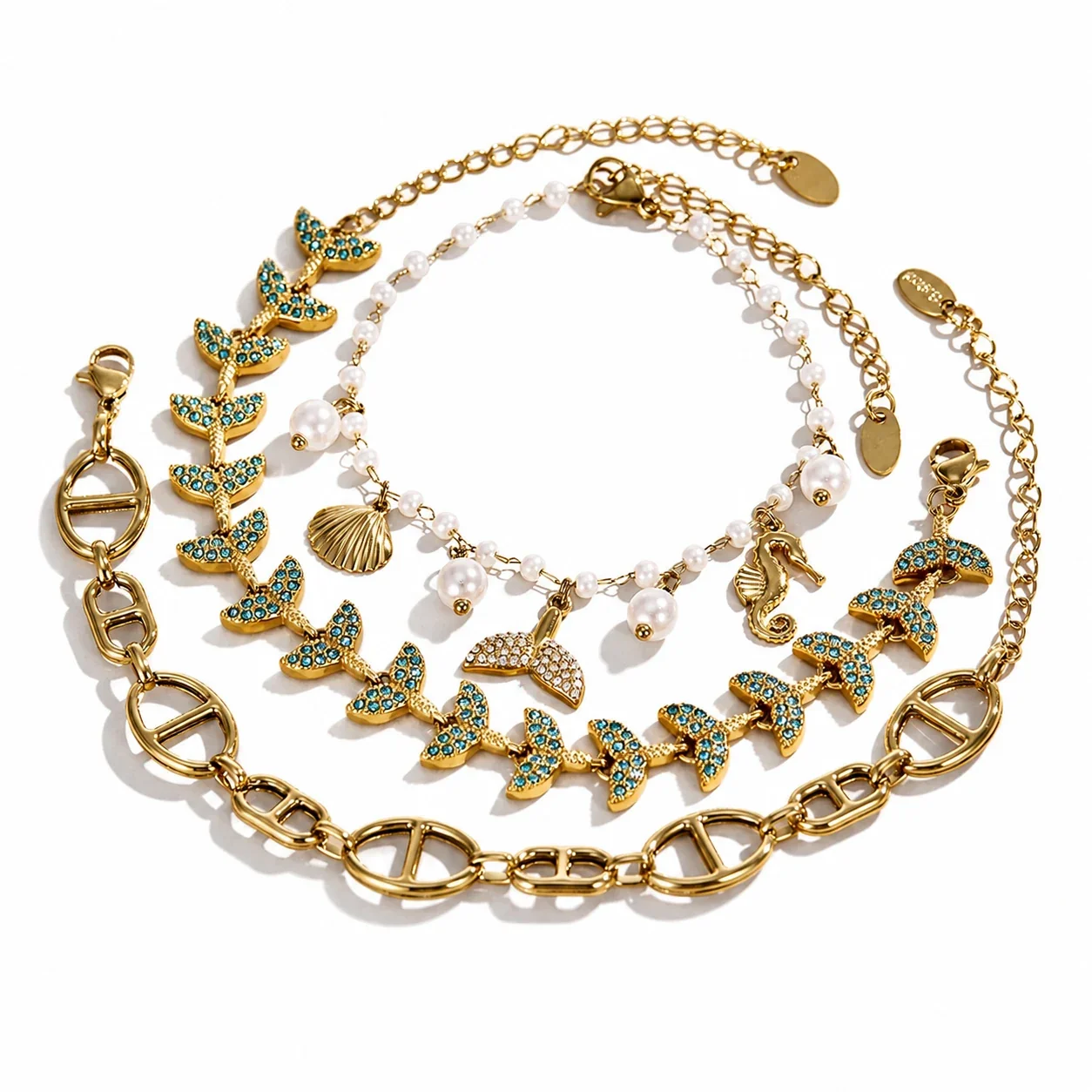 Oceanic 18K Gold-Plated Pearl-Effect Charm Bracelet