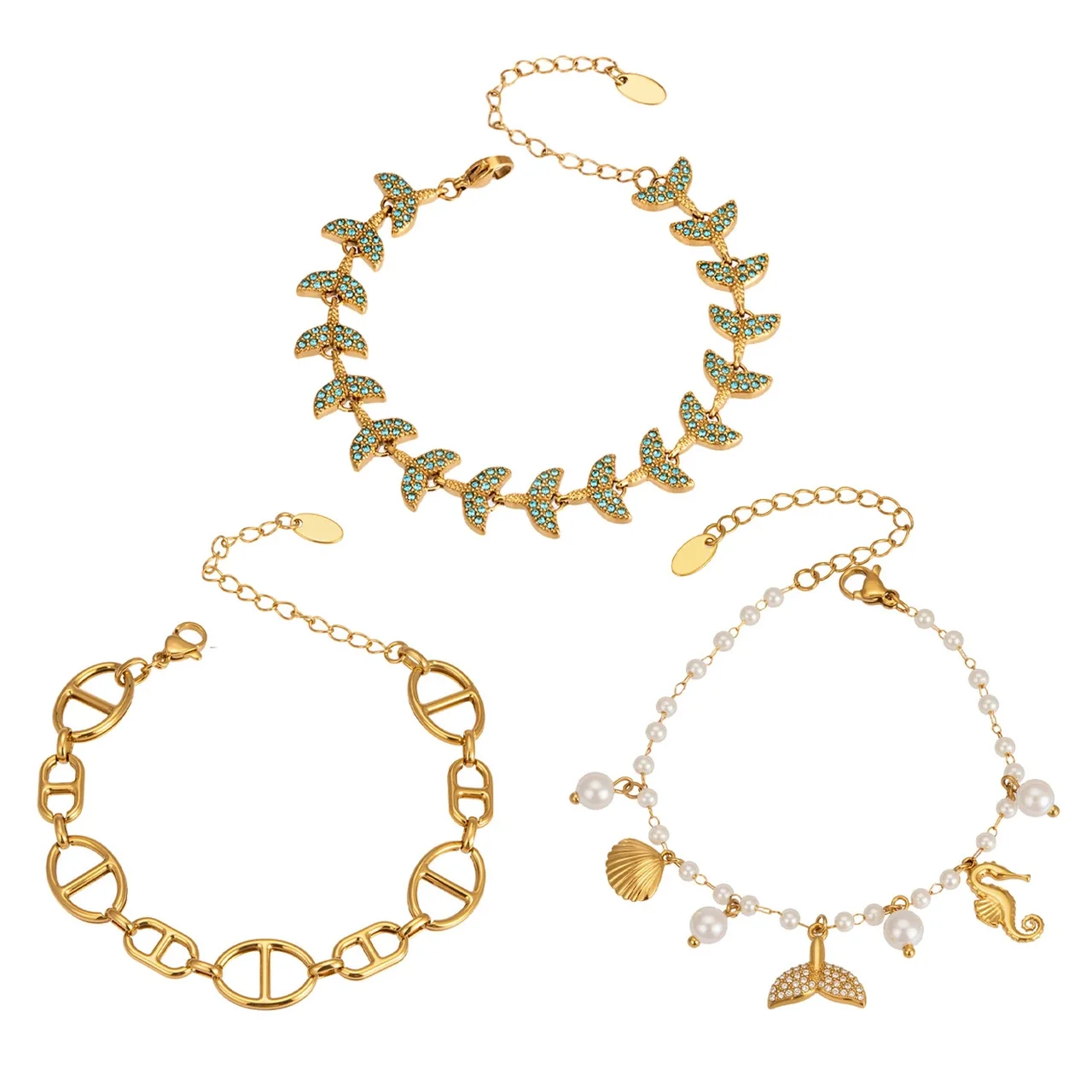 Oceanic 18K Gold-Plated Pearl-Effect Charm Bracelet
