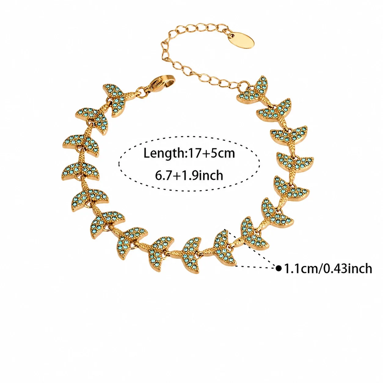 Oceanic 18K Gold-Plated Pearl-Effect Charm Bracelet - Gold Blue CZ Fish Tail