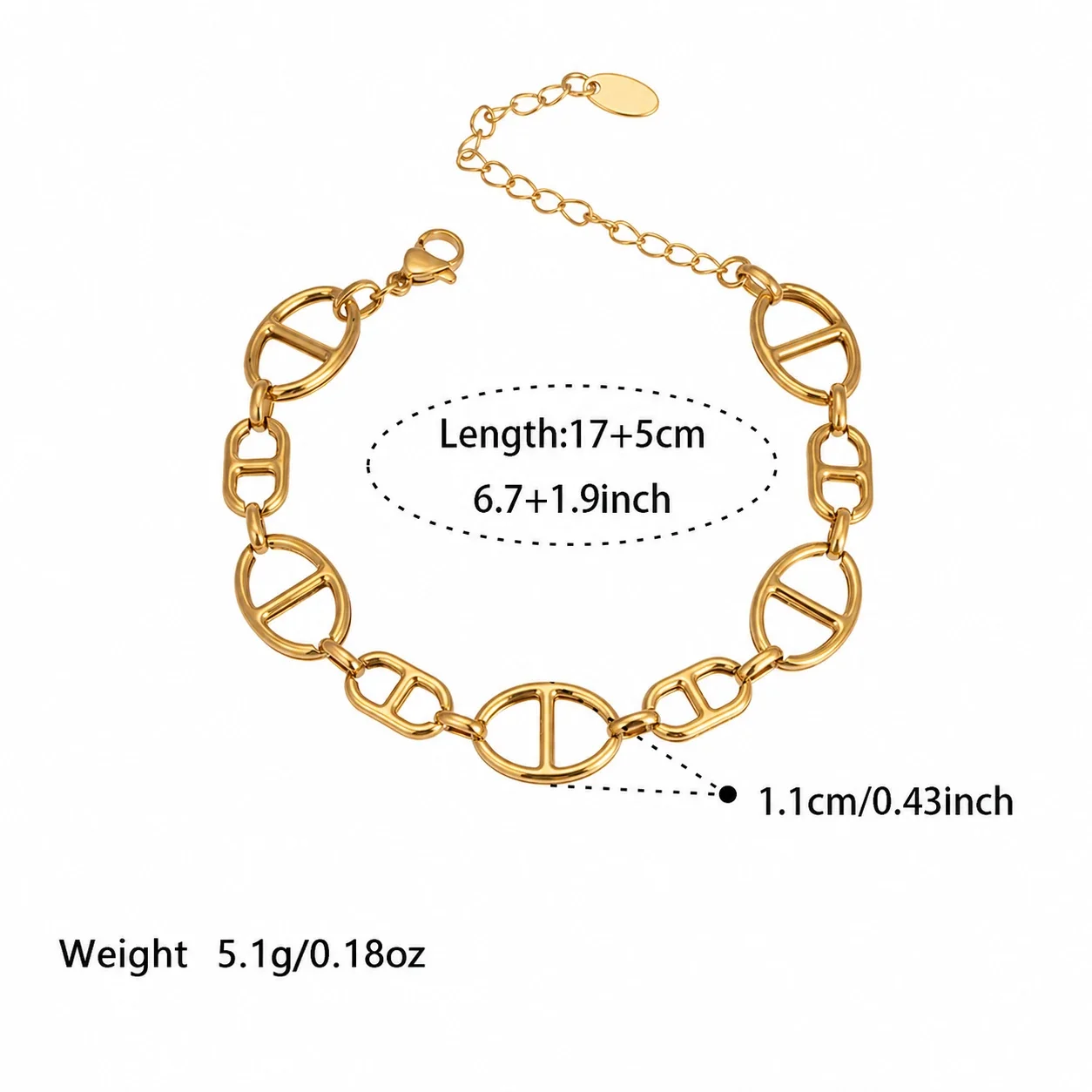 Oceanic 18K Gold-Plated Pearl-Effect Charm Bracelet - Gold Geometric Link