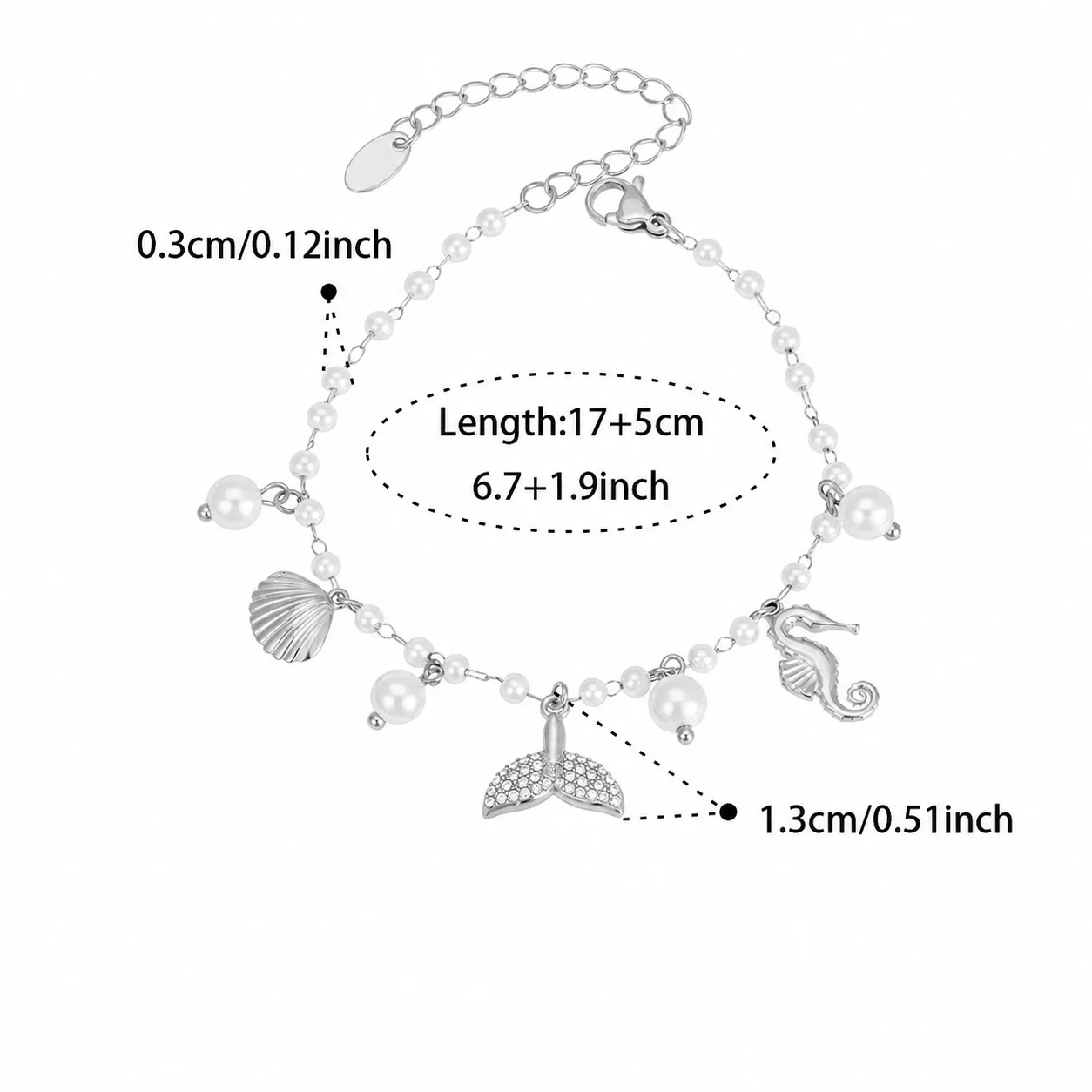 Oceanic 18K Gold-Plated Pearl-Effect Charm Bracelet - Silver Multi Charm Pearl-Effect