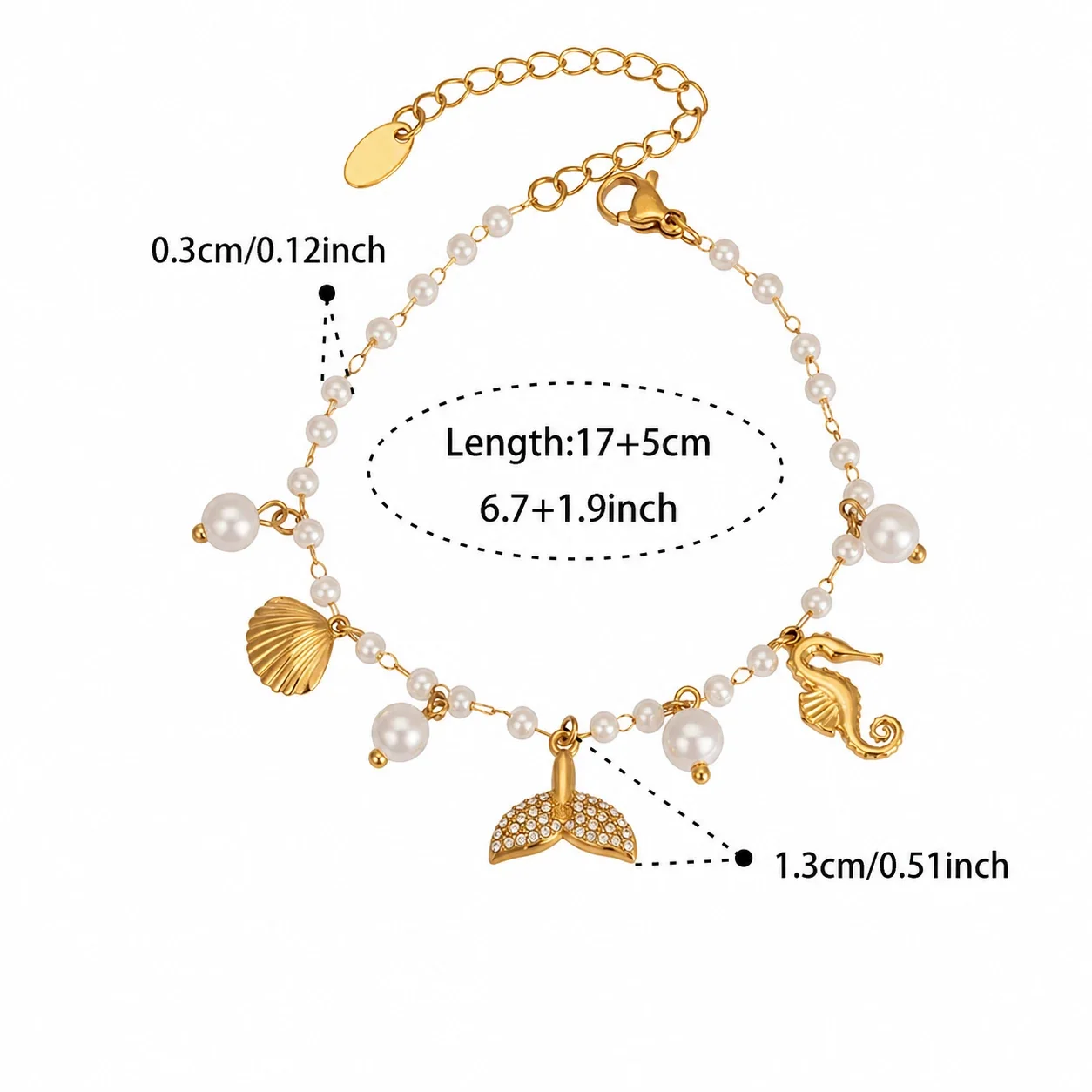 Oceanic 18K Gold-Plated Pearl-Effect Charm Bracelet - Gold Multi Charm Pearl-Effect