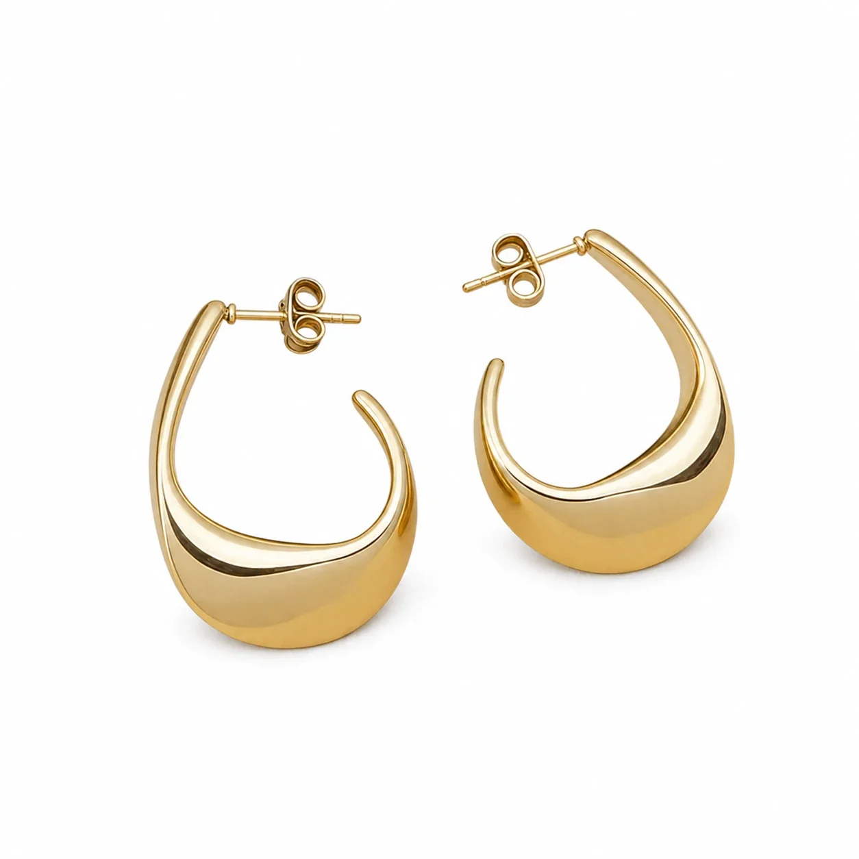 Sculptural Stainless Steel Teardrop Hoop Earrings