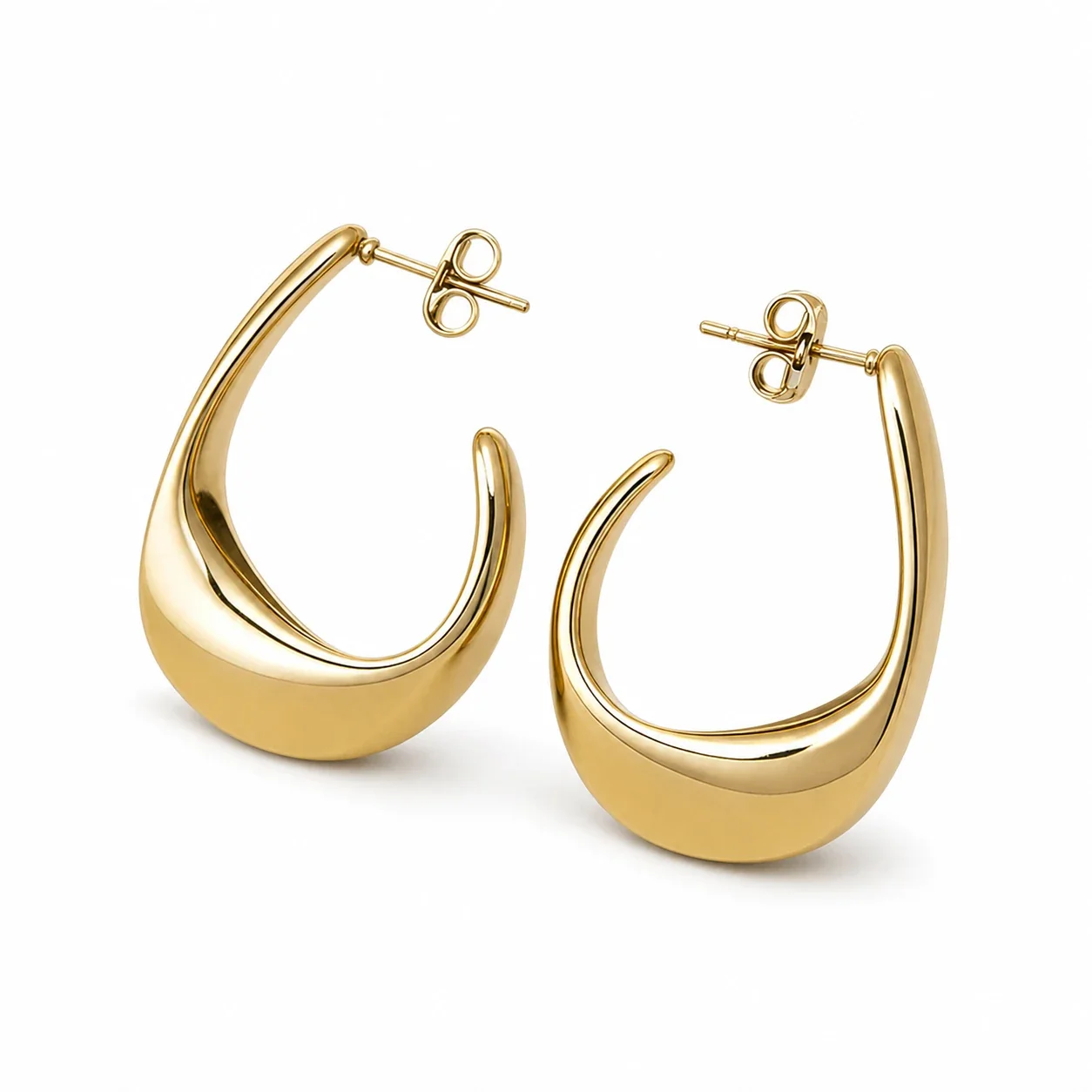 Sculptural Stainless Steel Teardrop Hoop Earrings
