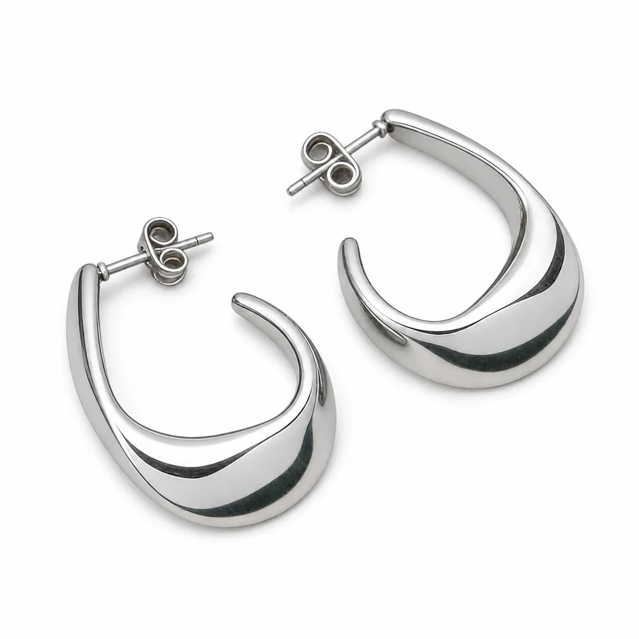 Sculptural Stainless Steel Teardrop Hoop Earrings