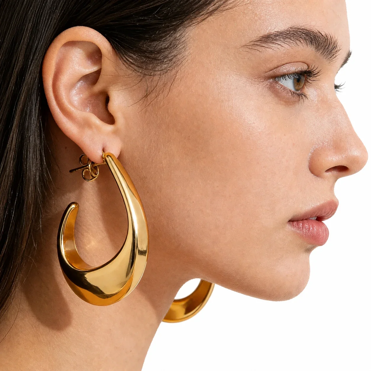 Sculptural Stainless Steel Teardrop Hoop Earrings