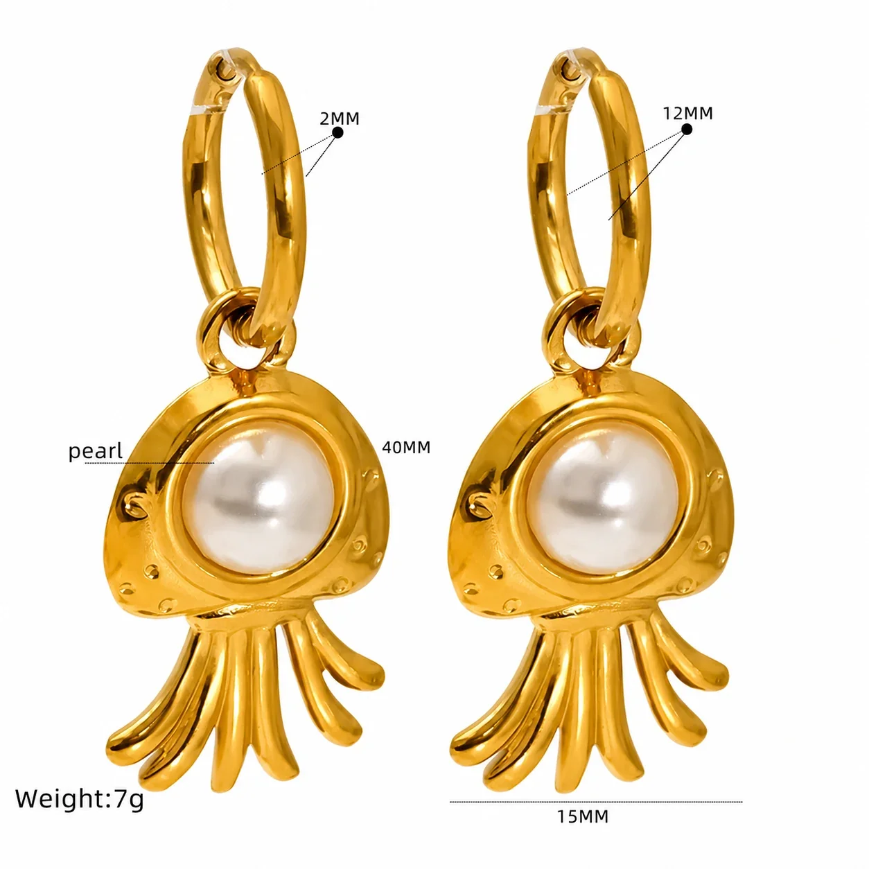 Playful 18K Gold-Plated Octopus Pearl-effect-Effect Huggie Earrings - Gold Jellyfish