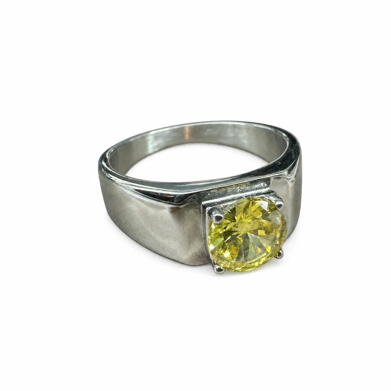 Bold 316 Stainless Steel Round Stone Signet Ring