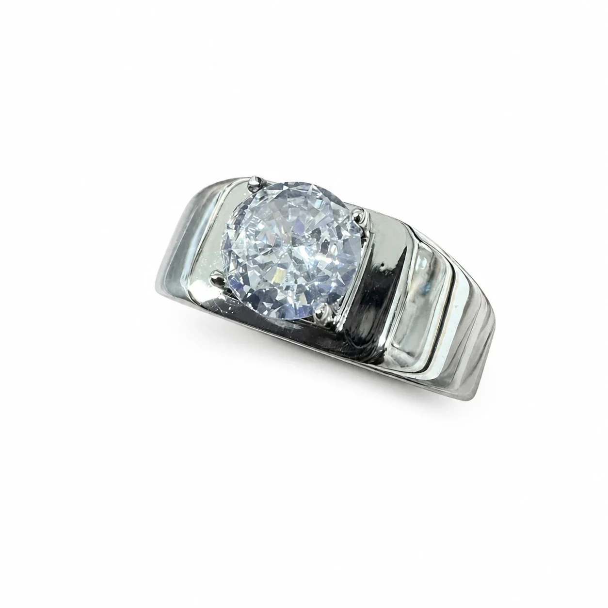 Bold 316 Stainless Steel Round Stone Signet Ring
