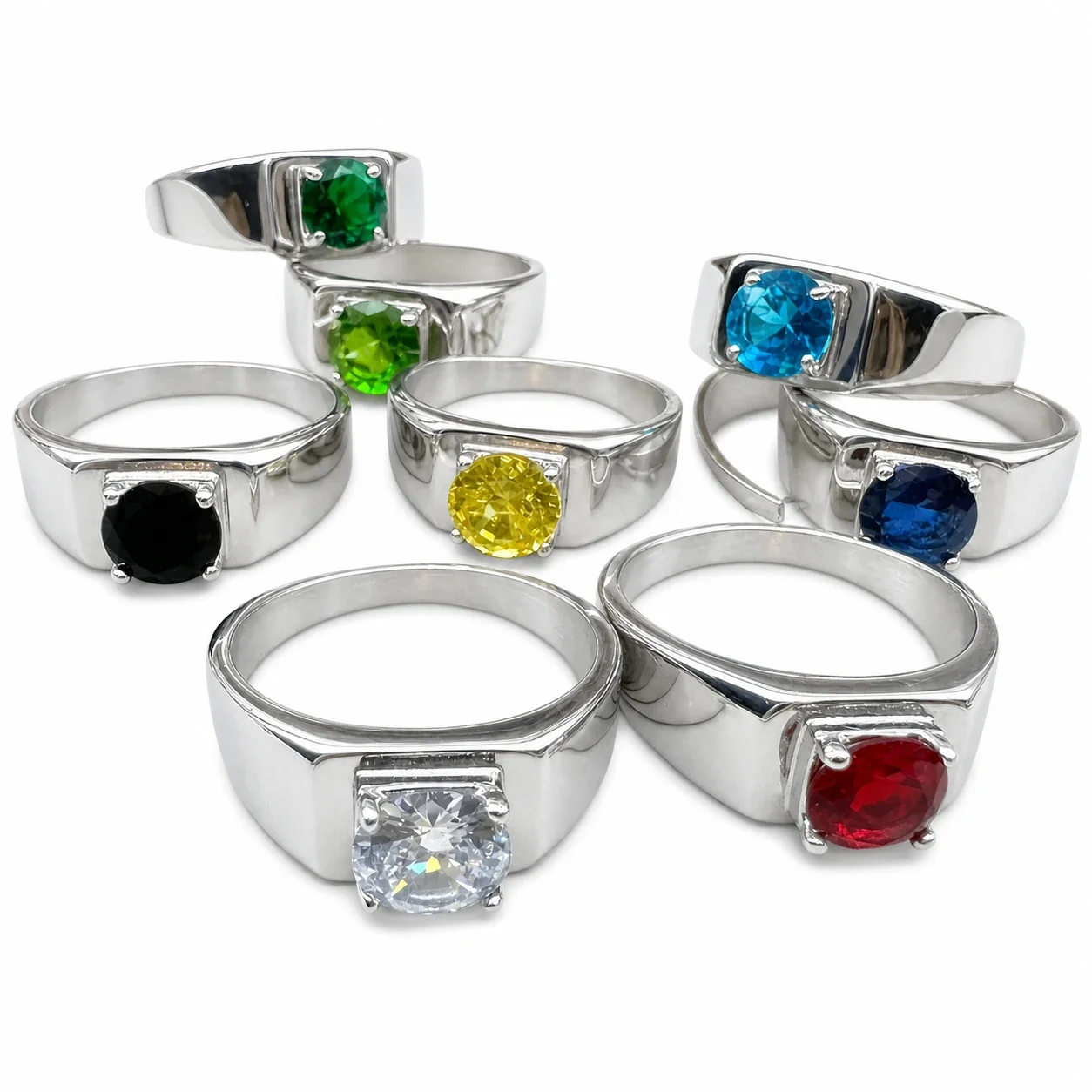 Bold 316 Stainless Steel Round Stone Signet Ring