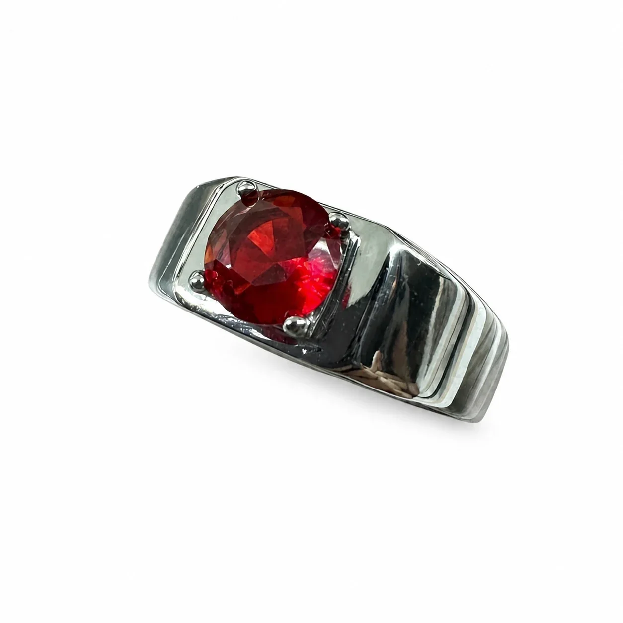 Bold 316 Stainless Steel Round Stone Signet Ring - Red