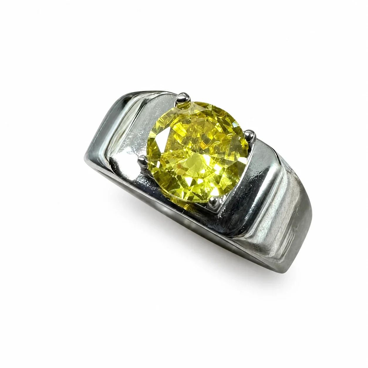 Bold 316 Stainless Steel Round Stone Signet Ring - Yellow