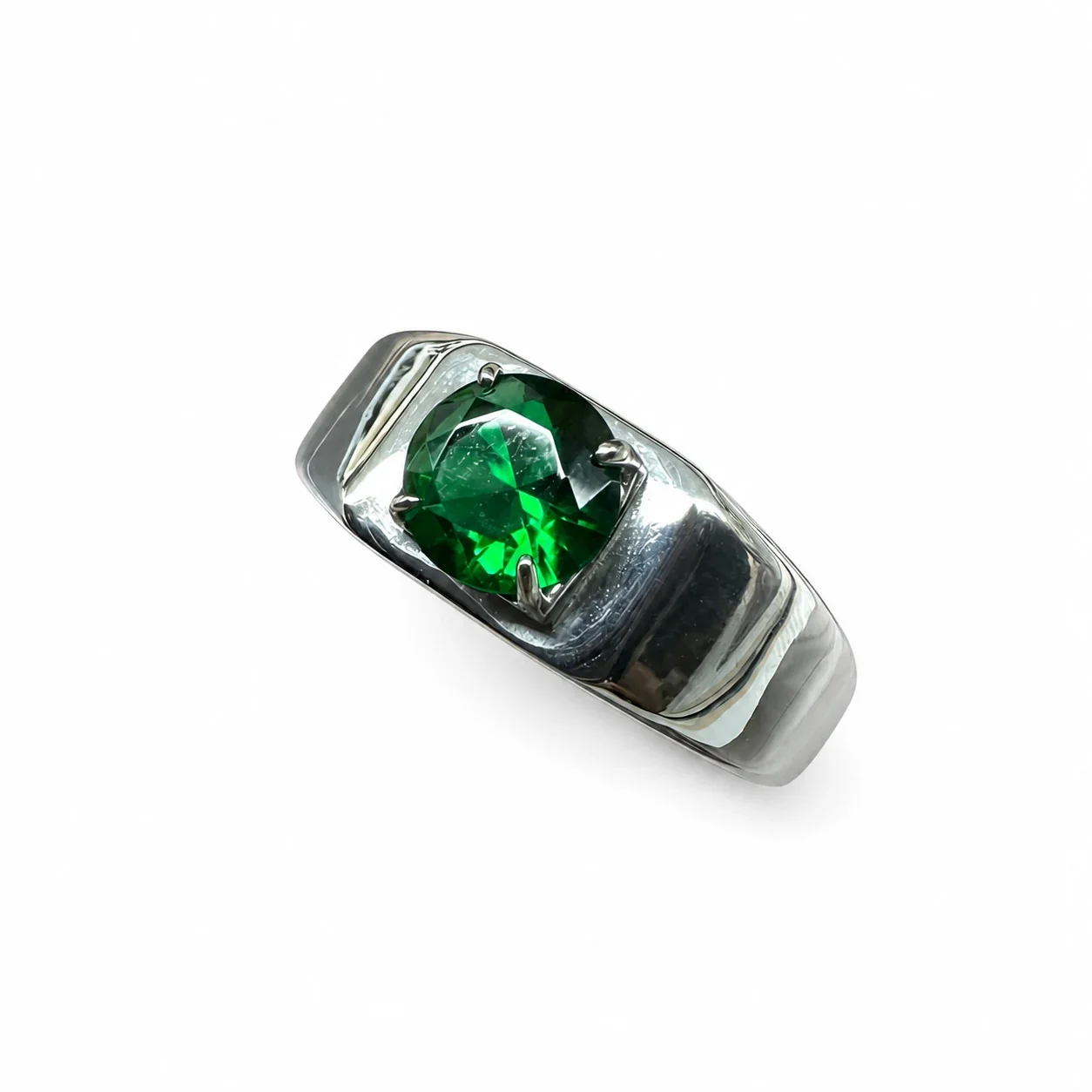 Bold 316 Stainless Steel Round Stone Signet Ring - Green