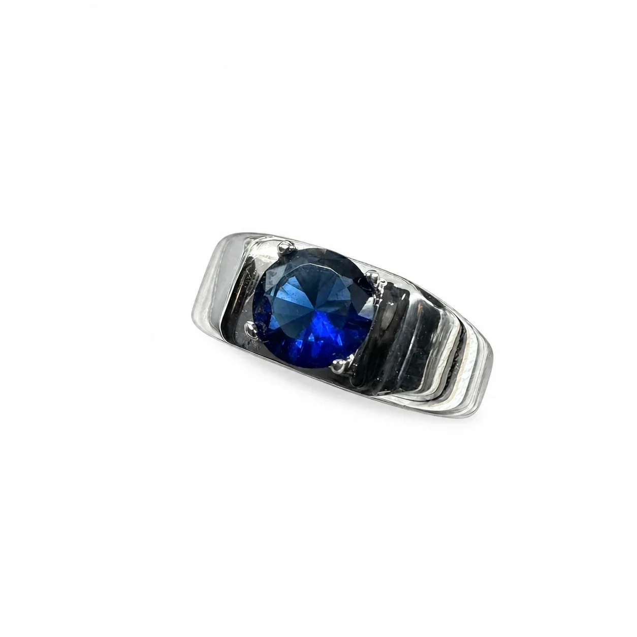 Bold 316 Stainless Steel Round Stone Signet Ring - Blue
