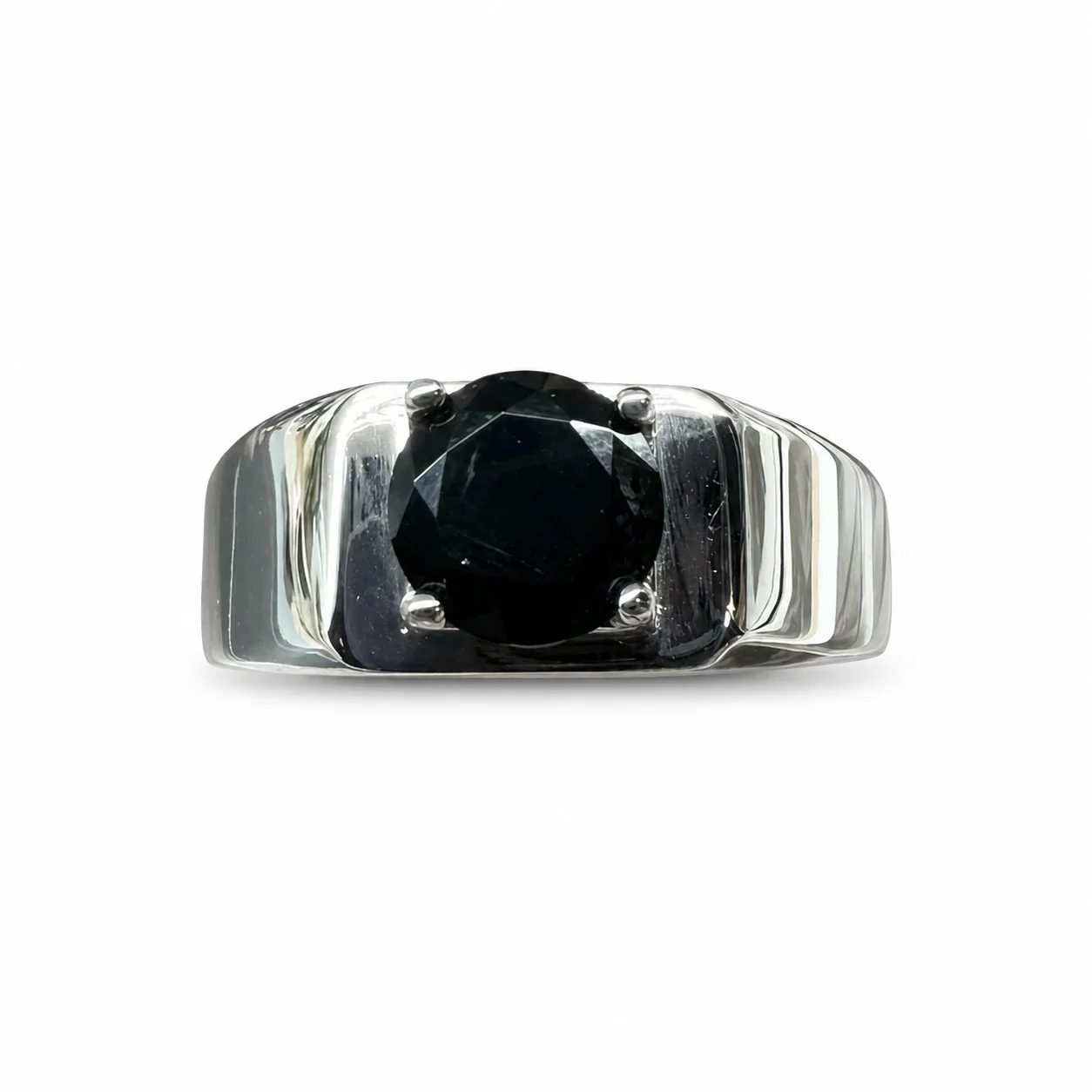 Bold 316 Stainless Steel Round Stone Signet Ring - Black