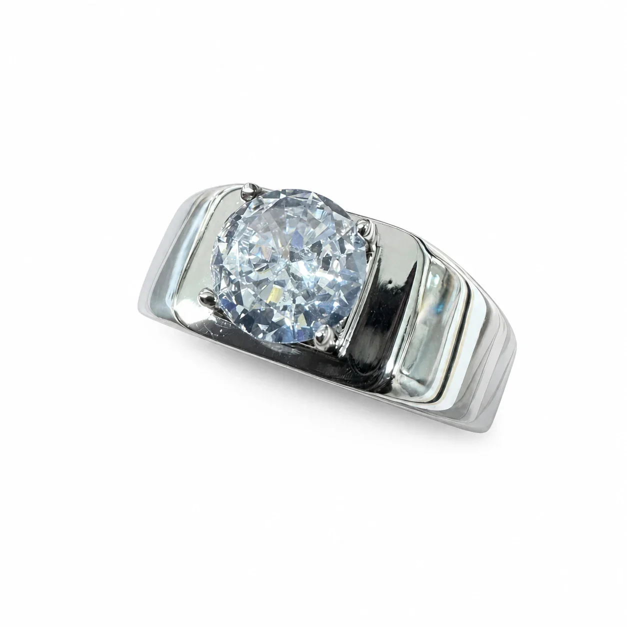 Bold 316 Stainless Steel Round Stone Signet Ring - Clear
