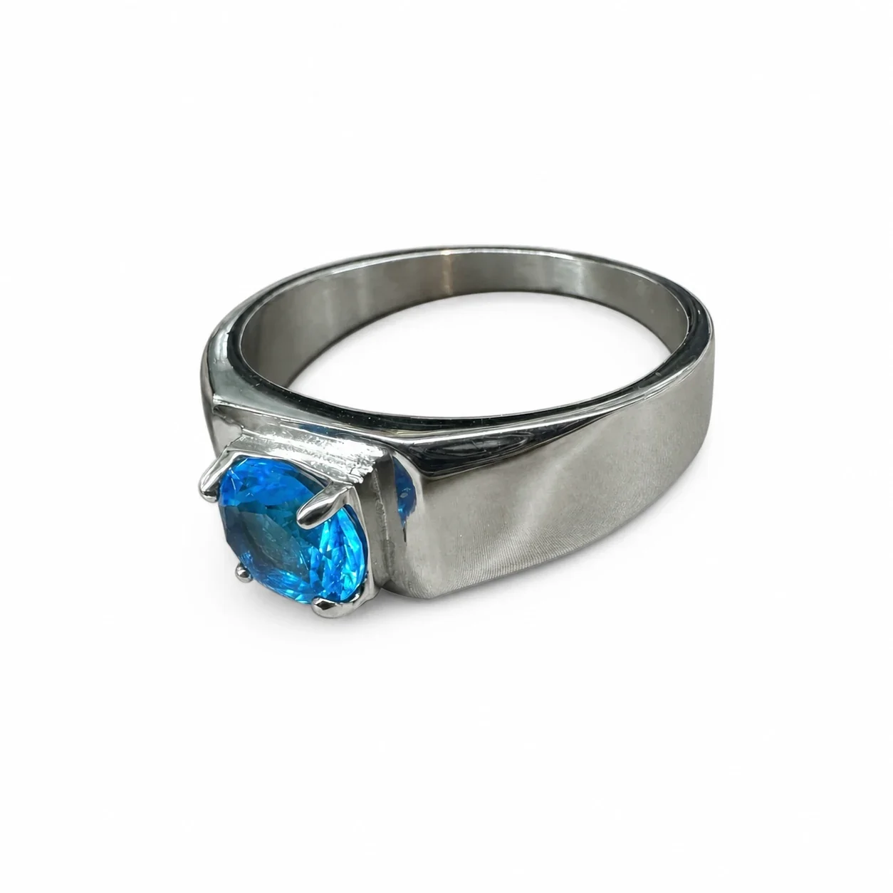 Bold 316 Stainless Steel Round Stone Signet Ring - Sky Blue